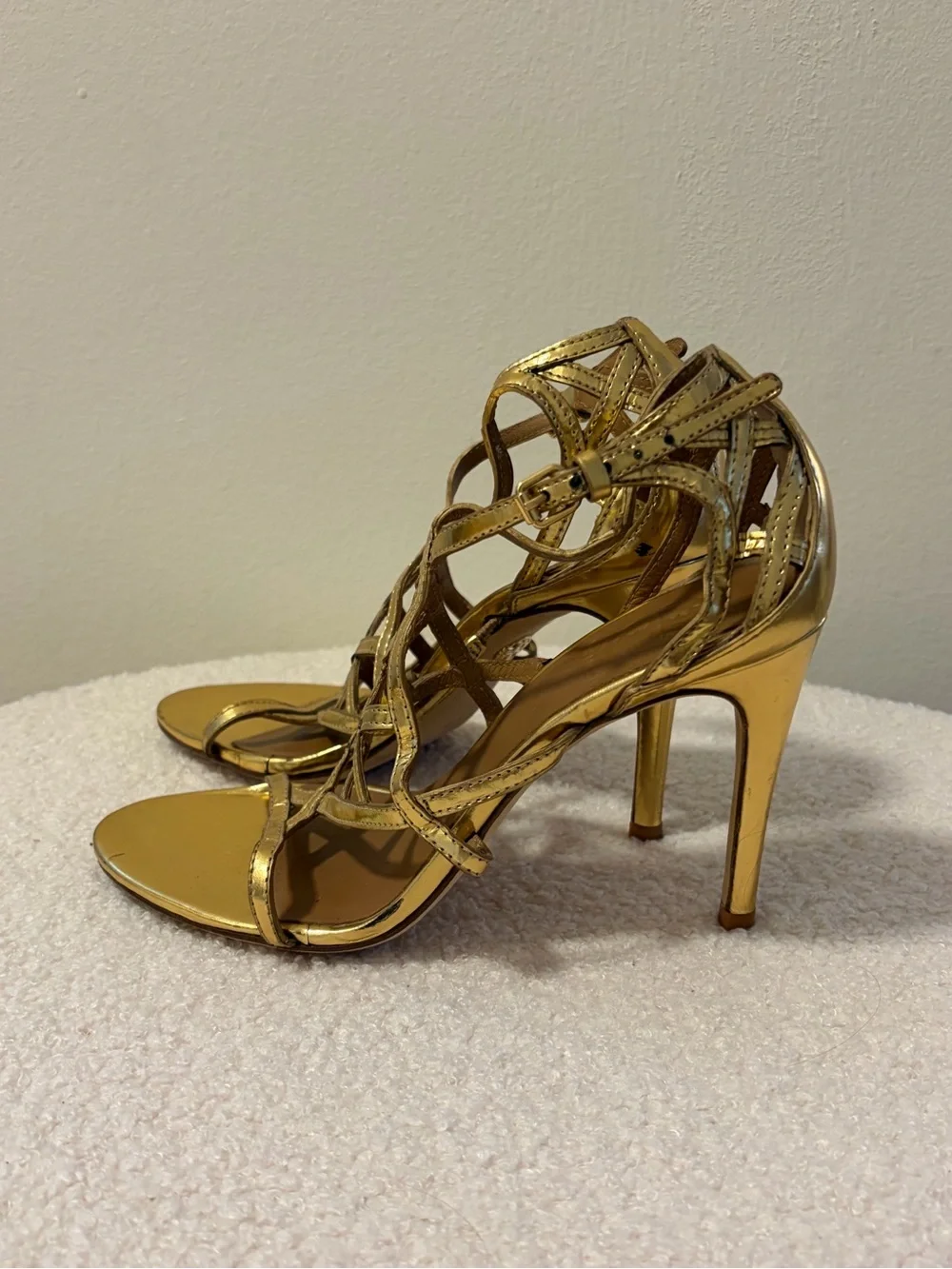 Tory Burch Metallic Gold Strappy Heeled Sandals